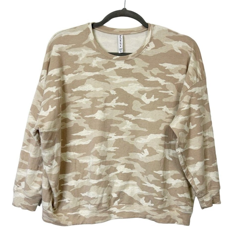 Athleta Studio To Street Sweatshirt Womens Size 2X Camo Beige Crewneck Cozy